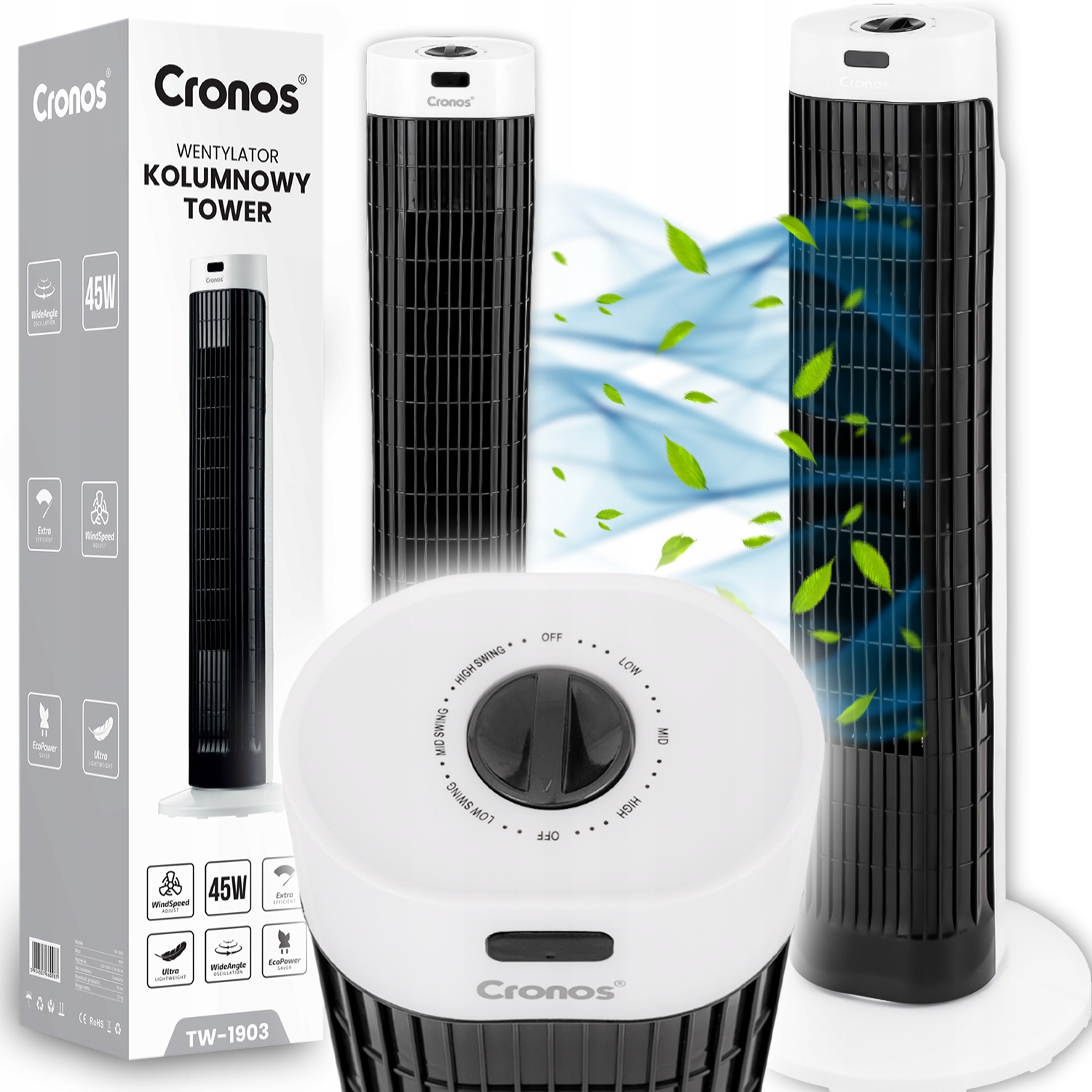 Stĺpový ventilátor Cronos FLOOR FAN biely